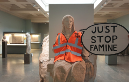 “Just Stop Famine” – Greek goddess warns of oil threat to food supply