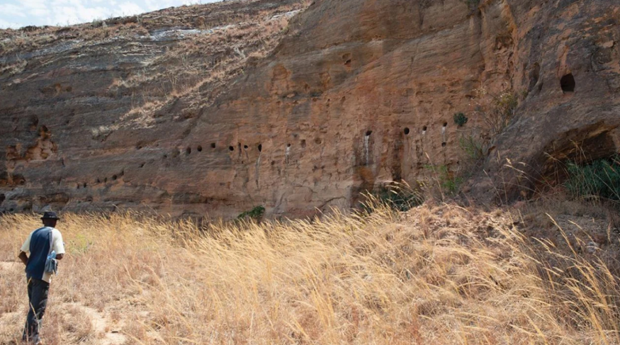 A series of 35 circular rock-cut niches in Madagascar.